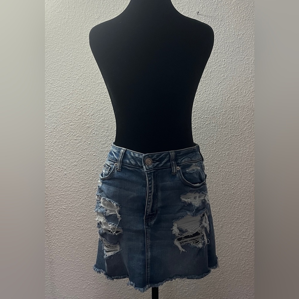 American Eagle Outfitters Ripped Blue Mini Skirt